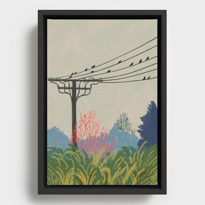 Powerlines and Birds Landscape Framed Canvas