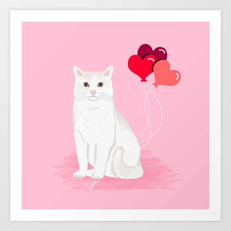 Cat Breed White Cats Valentines Day Heart Balloons Kitty Cat Gifts