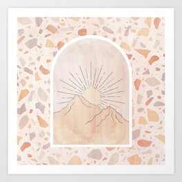 Pastel terrazzo mountains and sun Art Print