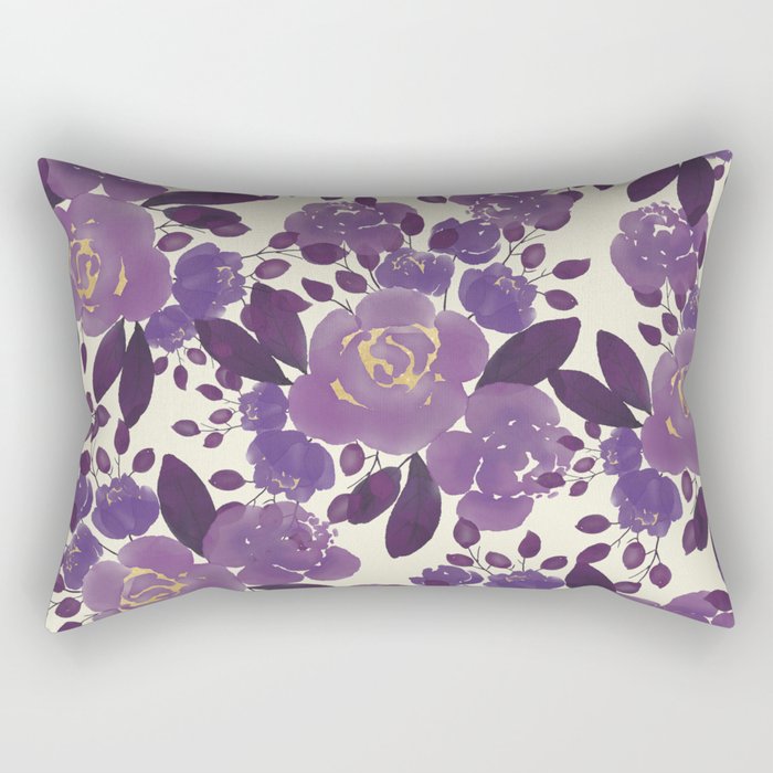 Elegant ivory gold lavender purple watercolor floral  Rectangular Pillow