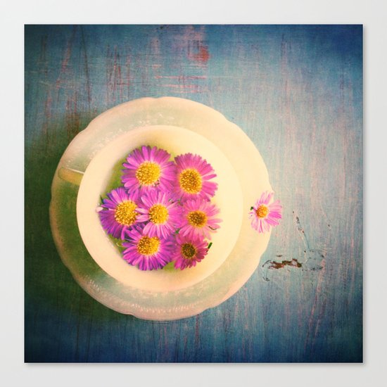 Spring Flowers on Vintage Table Canvas Print