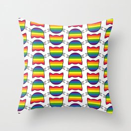 LGBT Rainbow Flag Kitty Cat Pattern Throw Pillow
