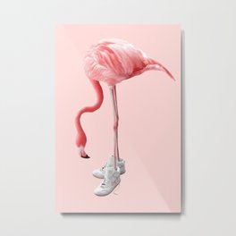 SNEAKER FLAMINGO Metal Print | Digital, Jonasloose, Contemporary Art, Funny, Nursery, Flamingo, Minimal Art, Cute, Animal, Kids 