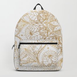 Trendy Gold Floral Mandala Marble Design Backpack | Elegant, Marbleizedpaint, Artwork, Girly, Graphicdesign, Trendy, Shapes, Flowers, Abstractimage, White 