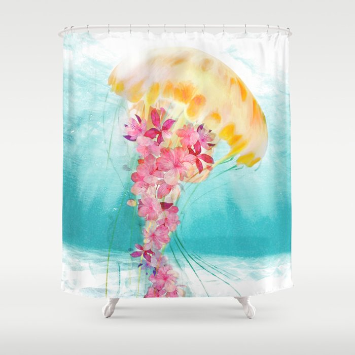 Jellyfish with Flowers Shower Curtain