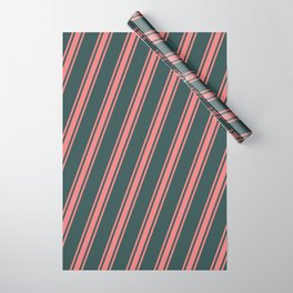 [ Thumbnail: Dark Slate Gray & Light Coral Colored Stripes Pattern Wrapping Paper ]