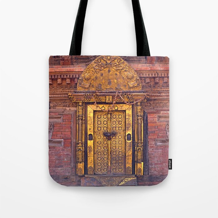 Gold Door On The Pattan Durbar Square In Kathmandu Nepal Tote Bag By Exaltation Society6