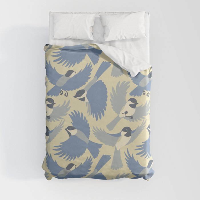 Chickadees  in Blue Duvet Cover