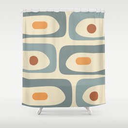 Mid-Century Modern Piquet Minimalist Abstract Pattern in Cream Slate Blue Orange Rust Shower Curtain
