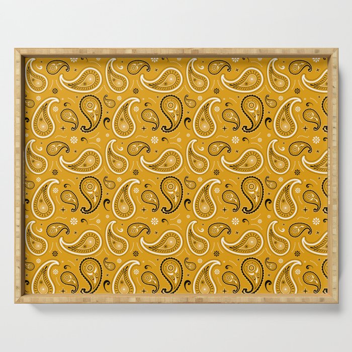 Black and White Paisley Pattern on Mustard Background Serving Tray