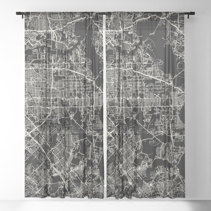 Pasadena USA - Black and White City Map Sheer Curtain