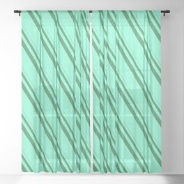 [ Thumbnail: Sea Green and Aquamarine Colored Stripes Pattern Sheer Curtain ]