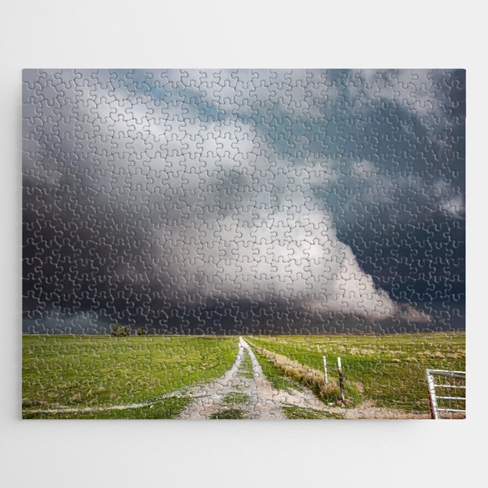 Low Clearance - Country Road Leads to Ground Scraping Storm Cloud on Spring Day in Oklahoma Jigsaw Puzzle