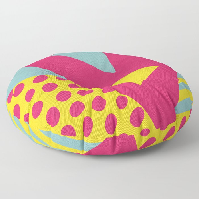 Pink Turquoise Geometric Pattern in Pop Art, Retro, 80s Style Floor Pillow