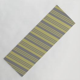 [ Thumbnail: Gray and Dark Khaki Colored Lines Pattern Yoga Mat ]
