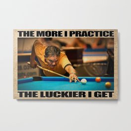 Efren Reyes Billiard The More I Practice The Luckier I Get Landscape Metal Print | Graphicdesign, Illustration, Theluckier, Black And White, Comic, Vector, Efrenreyes, Pop Art, Ink, Graphite 