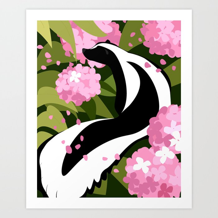 Springtime Skunk Among the Flowers Art Print