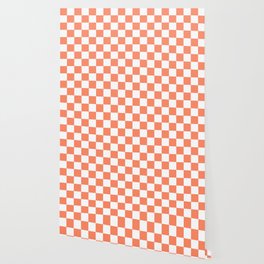 Melon Orange and White Checkered Chess Wallpaper