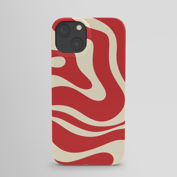 Modern Liquid Swirl Abstract Pattern in Retro Christmas Red and Cream iPhone Case