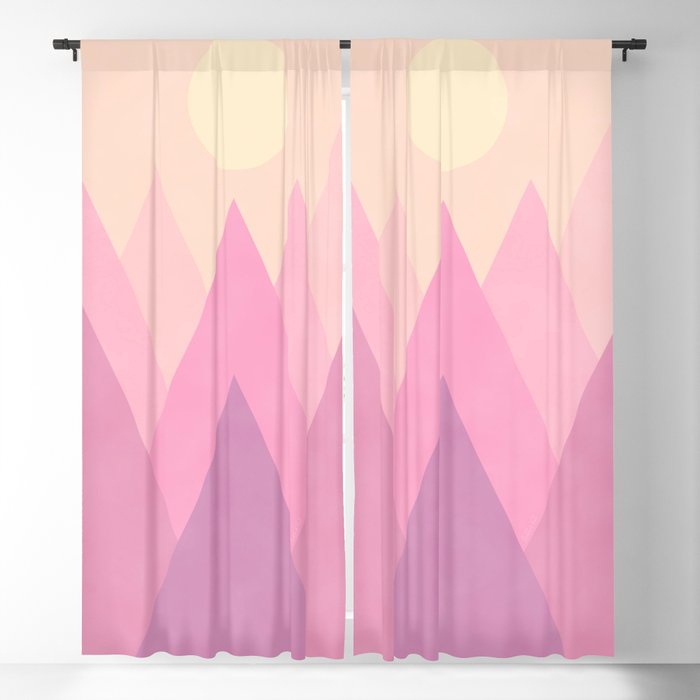 Geometric Mountains, Abstract Mountain in Blush Pink Blackout Curtain