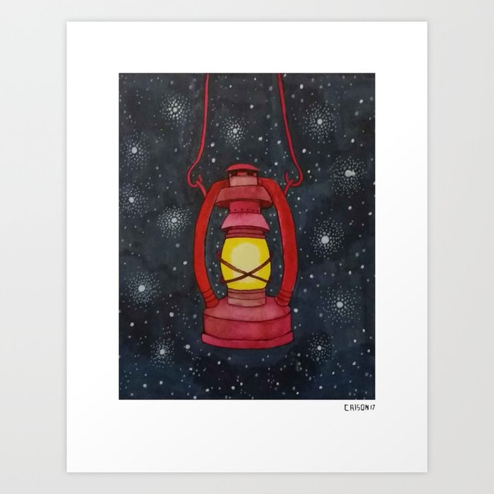 Lantern Night Sky Illustration Art Print