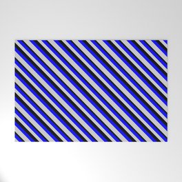 [ Thumbnail: Blue, Light Grey & Black Colored Lines/Stripes Pattern Welcome Mat ]