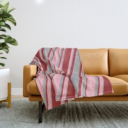[ Thumbnail: Dark Grey, Brown & Light Pink Colored Lined Pattern Throw Blanket ]