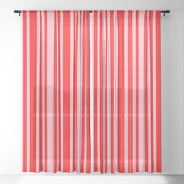 [ Thumbnail: Red & Light Pink Colored Lines/Stripes Pattern Sheer Curtain ]