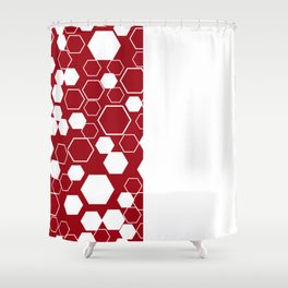 White Honeycomb Natural Red and White Vertical Split Shower Curtain