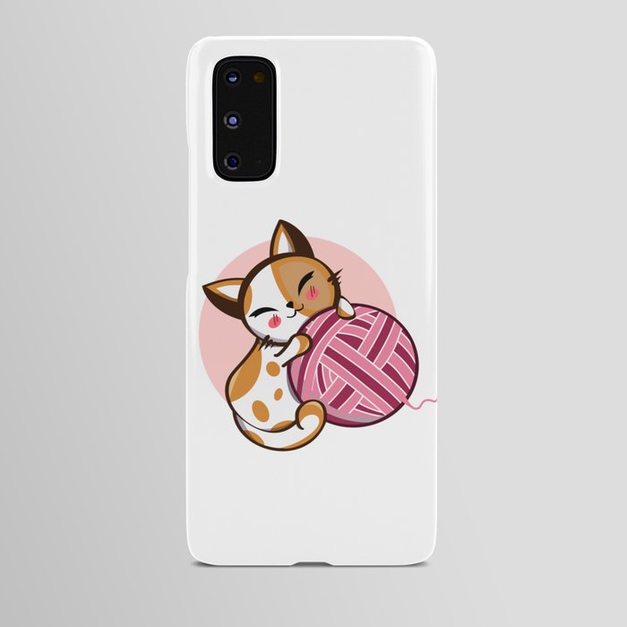 Cute cat playing with yarn Android Case