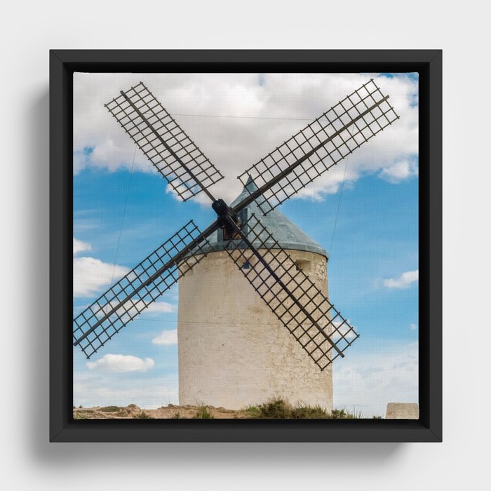 Spain Photography - Ancient Windmill On A Dry Field Framed Canvas