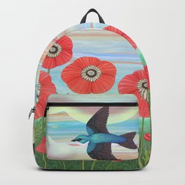 tree swallows and poppies Backpack
