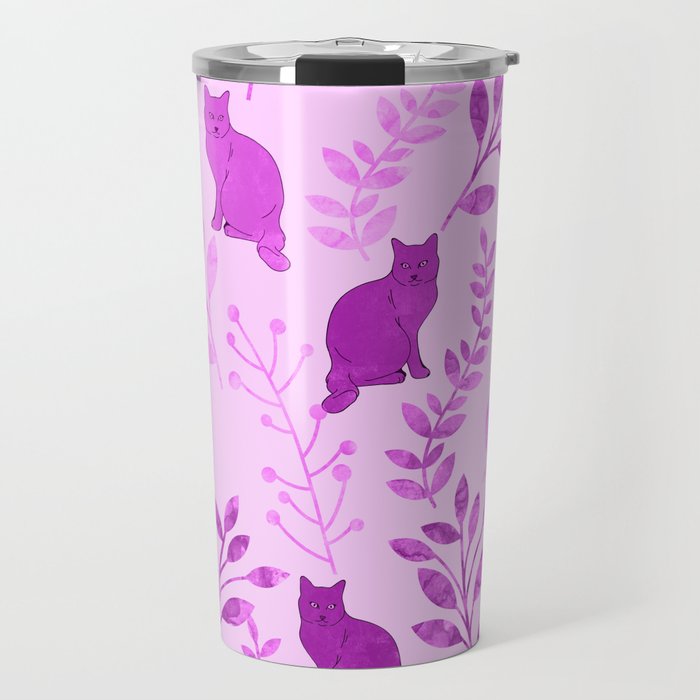 Watercolor Floral and Cat V Travel Mug