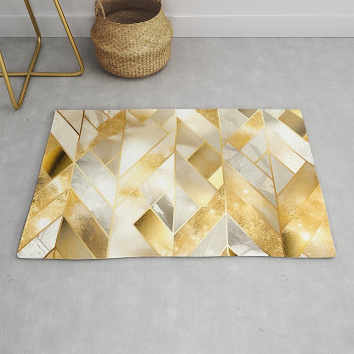 Gold And Silver Marble Geometric Gradient Rug