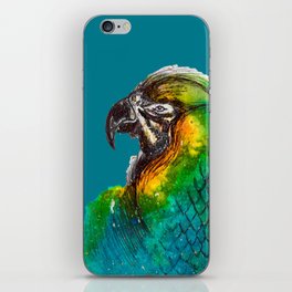 Watercolour parrot with blue background iPhone Skin