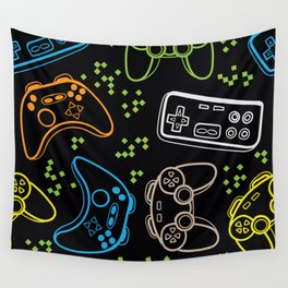 Seamless bright pattern with joysticks. gaming cool print Wall Tapestry