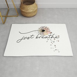 Just Breathe Dandelion Inspirational Rug | Positive, Motivational, Graphicdesign, Hippie, Bohemian, Womens, Decorative, Inspirational, Forher, Vintage 