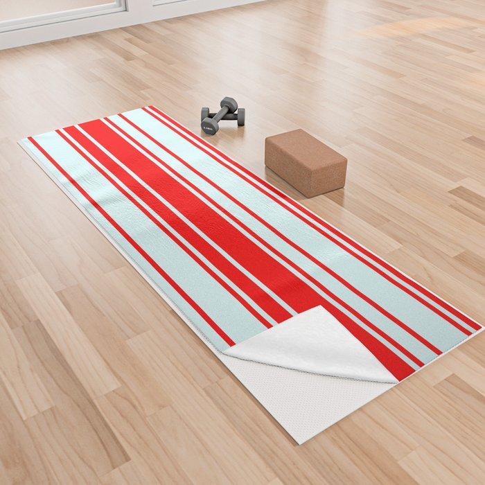 Light Cyan & Red Colored Pattern of Stripes Yoga Towel