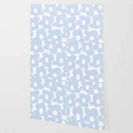 Large Baby Blue Retro Flowers White Background #decor #society6 #buyart Wallpaper