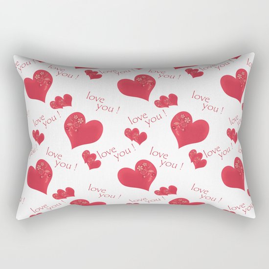 Abstract pattern with red hearts on a white background Rectangular Pillow