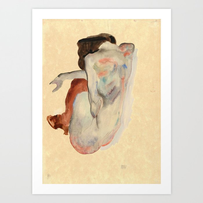 Egon Schiele - Crouching Nude In Shoes And Black Stockings Art Print