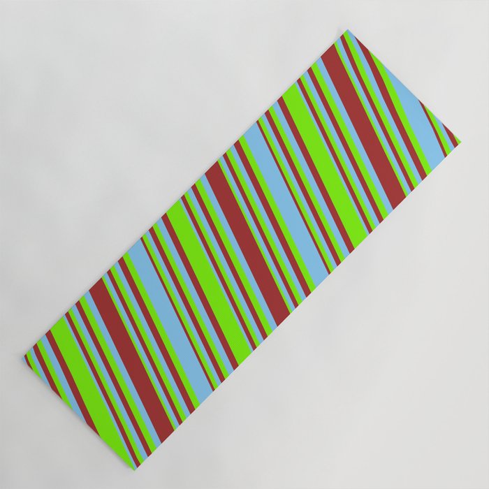 Light Sky Blue, Brown, and Green Colored Striped/Lined Pattern Yoga Mat