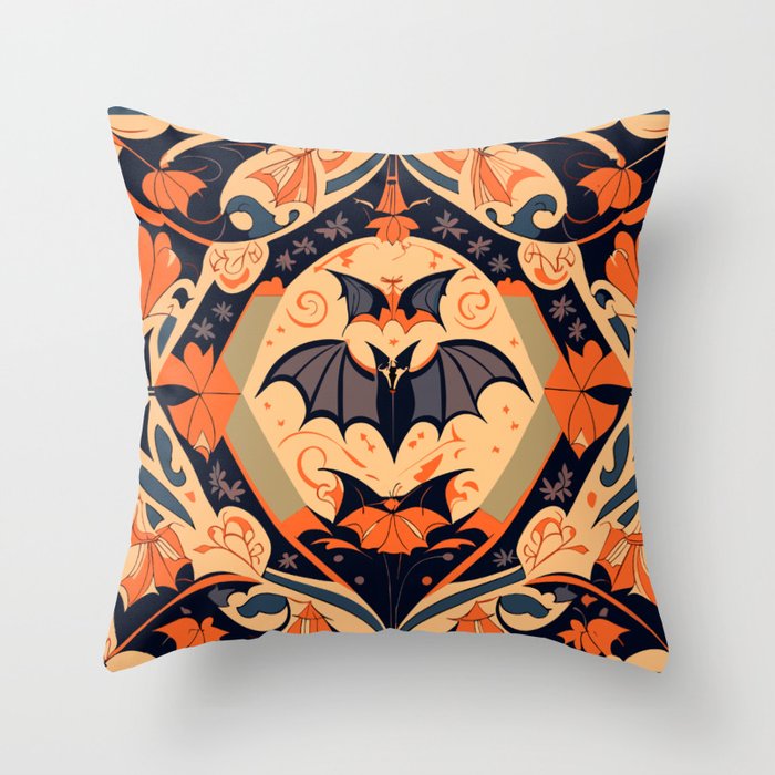 Vintage bat pattern Throw Pillow