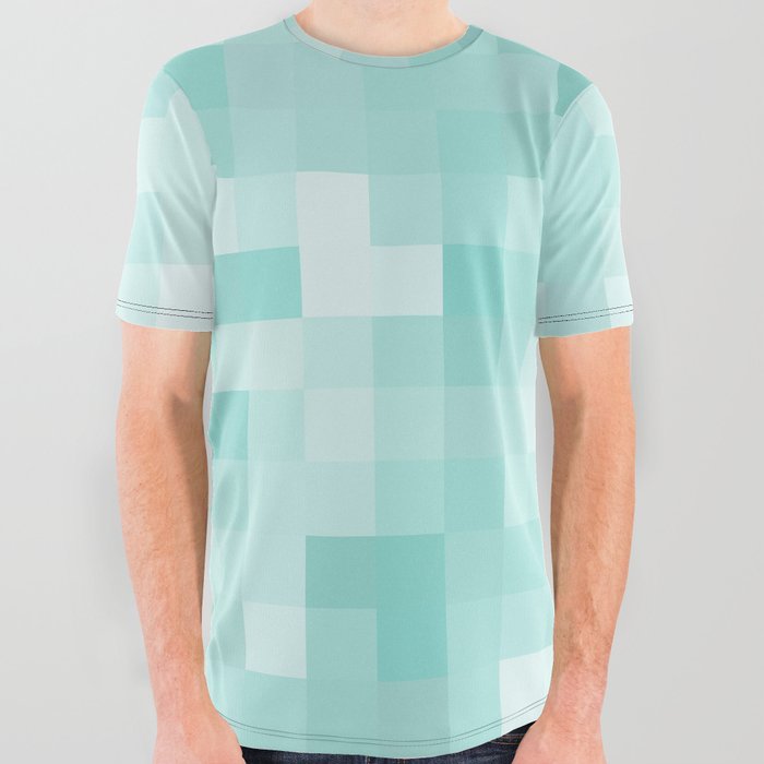 geometric square pixel pattern abstract in green All Over Graphic Tee
