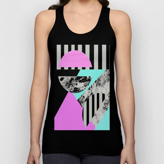 Abstract Geometric Semi Circles In Block Pink, Balck And White And Stripes Unisex Tank Top