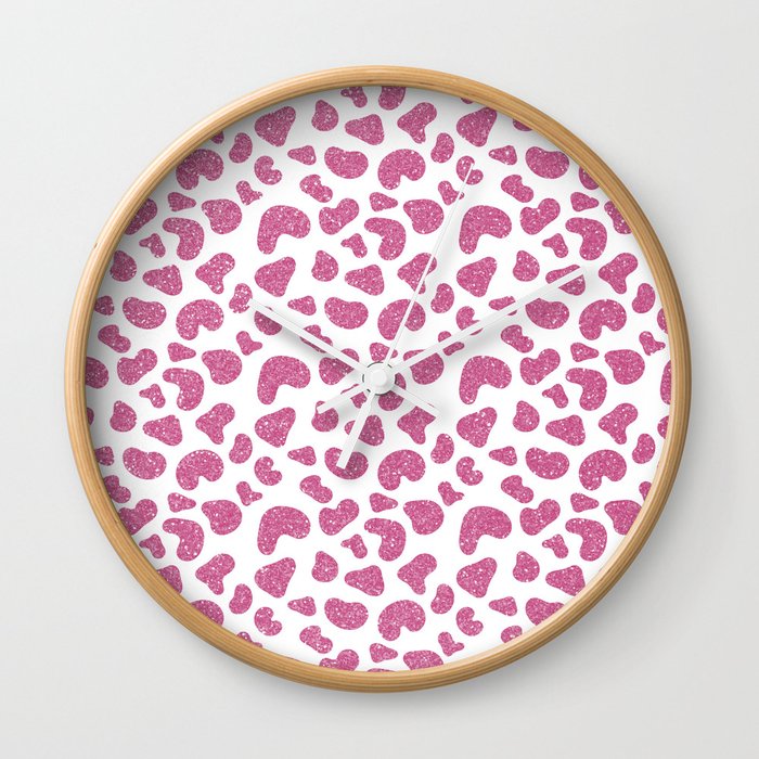 Chic Girly Pink Glitter Gradient Cheetah Print Wall Clock
