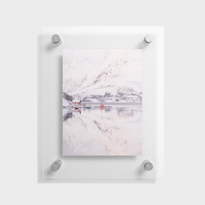 Arctic Reflections Photo | Winter Mountain Landscape in the Kaldfjord Art Print | Norway Snow Travel Photography Floating Acrylic Print