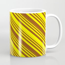 [ Thumbnail: Yellow & Brown Colored Stripes/Lines Pattern Coffee Mug ]