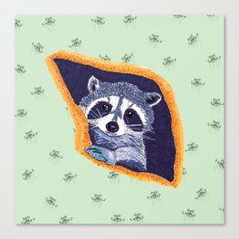 Peeking Raccoon # 2 Pastel Green Pallet Canvas Print