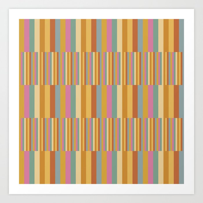 Mixed Stripes Pattern XVIII Retro Rainbow Art Print